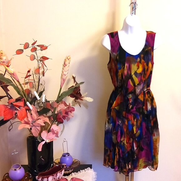 NWT SIMON CHANG Women's Unique Designed Ruffle Lined Summer Dress 12 - Picture 6 of 10